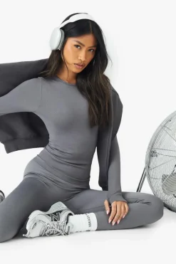 Long Sleeve Tops|Boohoo Basics*boohoo Basics Seamless Rib Long Sleeve Top charcoal