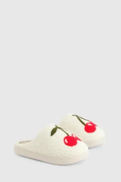 Slippers|Slippers*boohoo Borg Cherry Slippers cream
