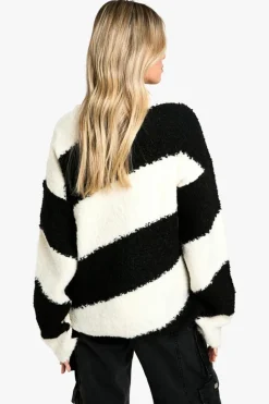 Jumpers|Jumpers & Cardigans*boohoo Borg Diagonal Stripe Slouchy Knitted Jumper black