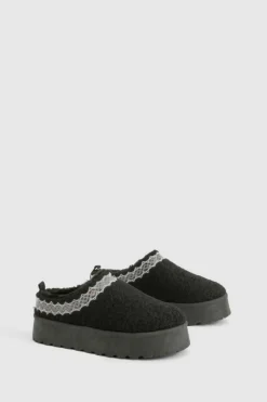 Cosy Boots|All Boots*boohoo Borg Embroidered Detail Cosy Mules black