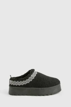 Cosy Boots|All Boots*boohoo Borg Embroidered Detail Cosy Mules black