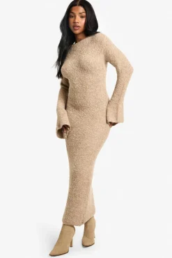 Maxi Dresses|Jumper Dresses*boohoo Borg Flare Sleeve Knitted Maxi Dress camel