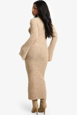 Maxi Dresses|Jumper Dresses*boohoo Borg Flare Sleeve Knitted Maxi Dress camel