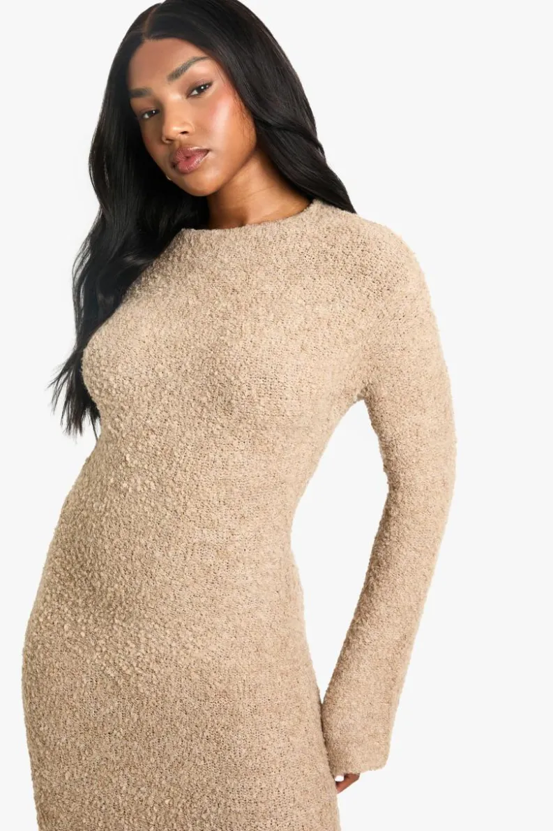 Maxi Dresses|Jumper Dresses*boohoo Borg Flare Sleeve Knitted Maxi Dress camel