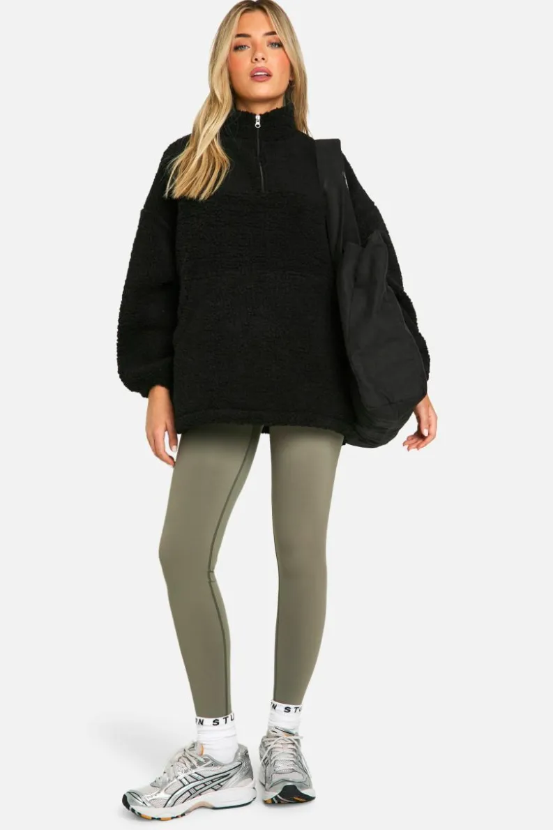 Sweatshirts|Tops*boohoo Borg Half Zip Oversized Sweatshirt black