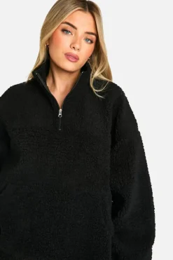 Sweatshirts|Tops*boohoo Borg Half Zip Oversized Sweatshirt black