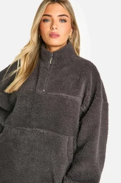 Sweatshirts|Hoodies & Sweatshirts*boohoo Borg Half Zip Oversized Sweatshirt charcoal