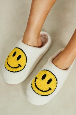 Slippers|Slippers*boohoo Borg Happy Face Slippers yellow