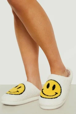 Slippers|Slippers*boohoo Borg Happy Face Slippers yellow