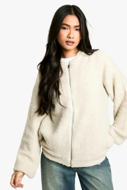 Oversized Jumpers|Cardigans*boohoo Borg Knitted Oversized Bomber Jacket ecru