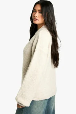 Oversized Jumpers|Cardigans*boohoo Borg Knitted Oversized Bomber Jacket ecru
