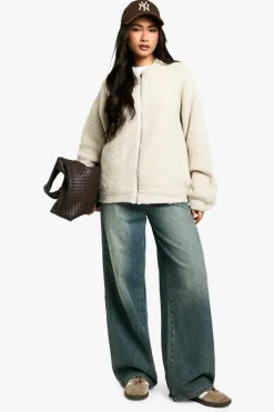 Oversized Jumpers|Cardigans*boohoo Borg Knitted Oversized Bomber Jacket ecru