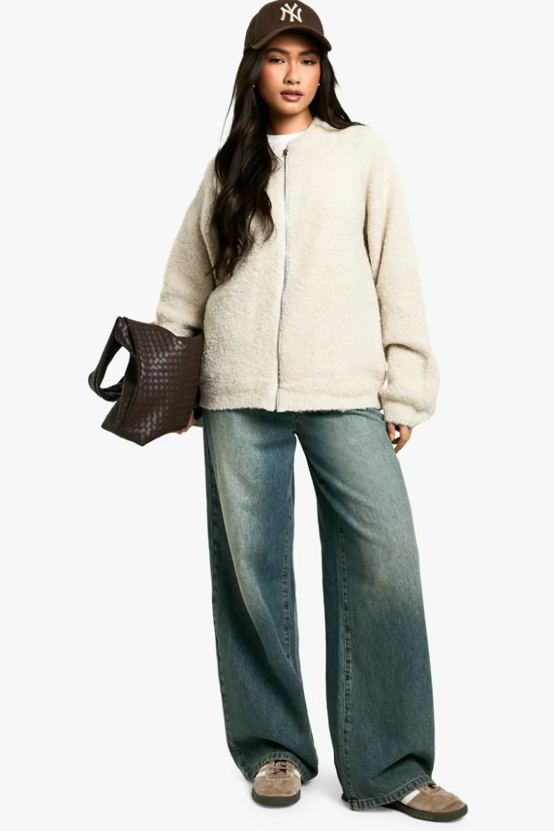 Oversized Jumpers|Cardigans*boohoo Borg Knitted Oversized Bomber Jacket ecru