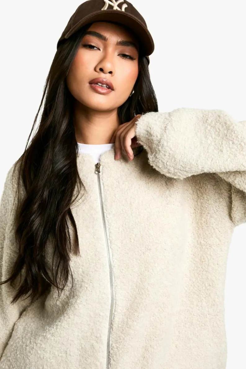 Oversized Jumpers|Cardigans*boohoo Borg Knitted Oversized Bomber Jacket ecru