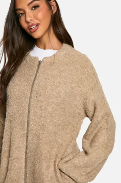 Oversized Jumpers|Cardigans*boohoo Borg Knitted Oversized Bomber Jacket camel