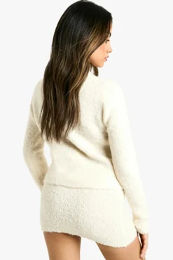 Knitted Co-Ords|Knitwear*boohoo Borg Knitted Pocket Detail Crop Cardigan And Low Rise Micro Mini Skirt Sett ecru
