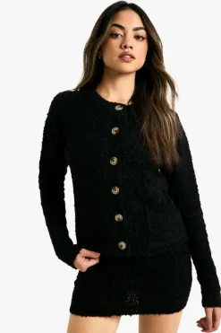 Knitted Co-Ords|Jumpers*boohoo Borg Knitted Pocket Detail Crop Cardigan And Knitted Vest Set black