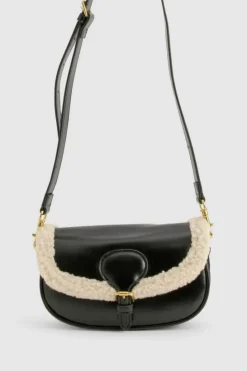 Cross-Body Bags|Handbags*boohoo Borg Lined Buckle Cross Body Bag black