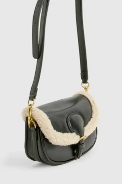 Cross-Body Bags|Handbags*boohoo Borg Lined Buckle Cross Body Bag black