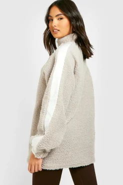 Sweatshirts|Dsgn Studio*boohoo Borg Nylon Half Zip Sweater grey