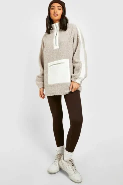 Sweatshirts|Dsgn Studio*boohoo Borg Nylon Half Zip Sweater grey