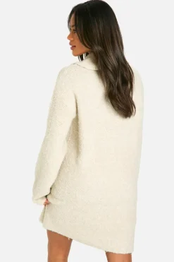 Mini Dresses|Jumper Dresses*boohoo Borg Oversized Collar Detail Mini Dres ecru