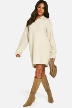 Mini Dresses|Jumper Dresses*boohoo Borg Oversized Collar Detail Mini Dres ecru