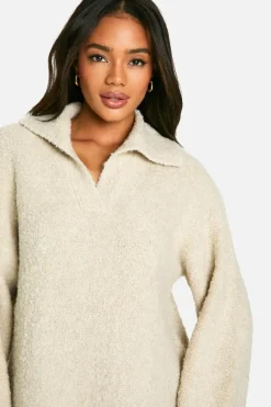 Mini Dresses|Jumper Dresses*boohoo Borg Oversized Collar Detail Mini Dres ecru