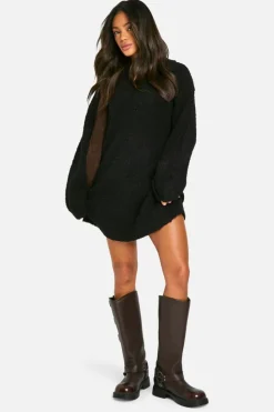 Mini Dresses|Jumper Dresses*boohoo Borg Oversized Collar Detail Mini Jumper Dress black