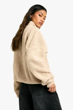 Sweatshirts|Hoodies & Sweatshirts*boohoo Borg Pocket Detail Half Zip Sweatshirt stone