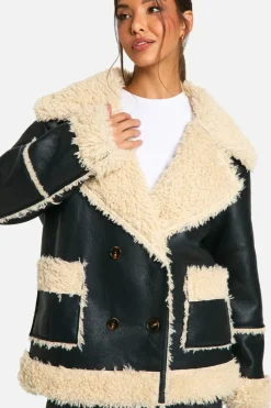 Up To 80% Off Winter Warmers|Aviator Jackets*boohoo Borg Trim Jacket black