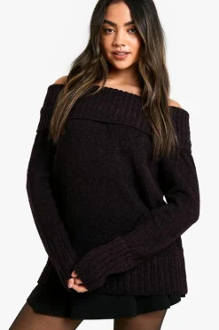 Jumpers|Jumpers & Cardigans*boohoo Boucle Bardot Knitted Jumper plum