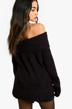 Jumpers|Jumpers & Cardigans*boohoo Boucle Bardot Knitted Jumper plum