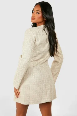 Blazer Dresses*boohoo Boucle Button Detail Blazer Dress taupe