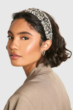 Hair Accessories*boohoo Boucle Check Wide Headband gold