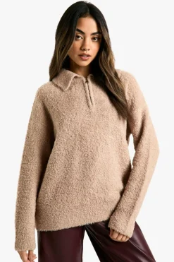 Jumpers|Jumpers & Cardigans*boohoo Boucle Knit Collar Detail Jumper camel