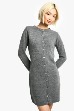 Mini Dresses|Jumper Dresses*boohoo Boucle Knitted Button Down Mini Dress light grey