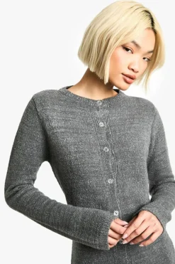 Mini Dresses|Jumper Dresses*boohoo Boucle Knitted Button Down Mini Dress light grey