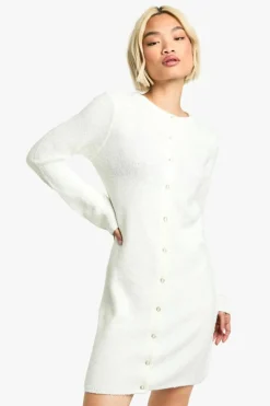 Mini Dresses|Jumper Dresses*boohoo Boucle Knitted Button Down Mini Dress cream