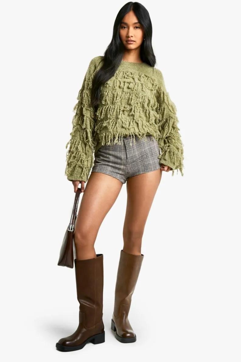 Jumpers|Jumpers & Cardigans*boohoo Boucle Knitted Fringe Jumper khaki