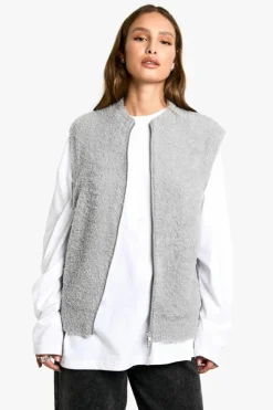 Cardigans|Gilets*boohoo Boucle Knitted Zip Through Gilet grey