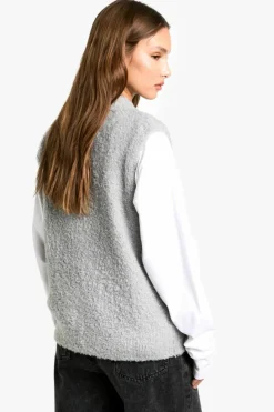 Cardigans|Gilets*boohoo Boucle Knitted Zip Through Gilet grey