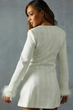 A Line Dresses*MissPap BoucleFeather TrimA-LineMini Dress white