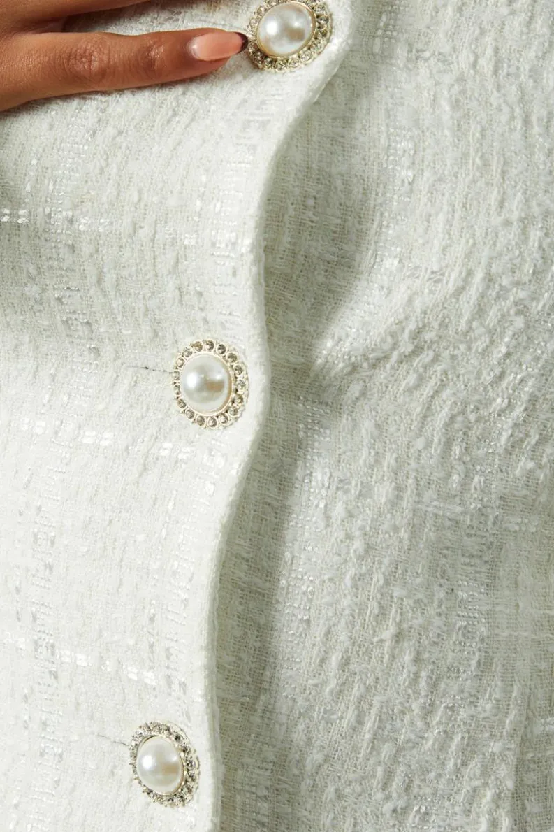 A Line Dresses*MissPap BoucleFeather TrimA-LineMini Dress white