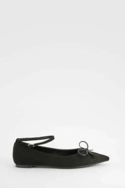 Flats*boohoo Bow Detail Ankle Strap Pointed Flats black