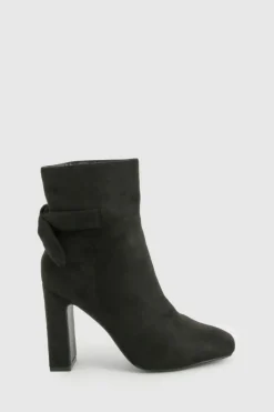 Heels|Heeled Boots*boohoo Bow Detail Block Heel Ankle Boots black