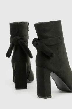 Heels|Heeled Boots*boohoo Bow Detail Block Heel Ankle Boots black