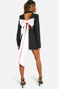 Blazer Dresses|Mini Dresses*boohoo Bow Detail Open Back Blazer Dress black