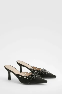 Heels*boohoo Bow Eyelet Detail Court Shoes black