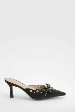 Heels*boohoo Bow Eyelet Detail Court Shoes black
